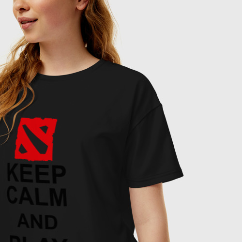 Женская футболка хлопок Oversize Keep calm and play Dota, цвет черный - фото 3