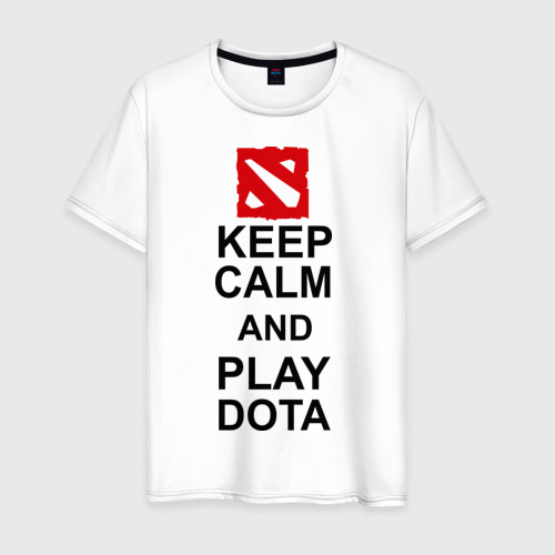 Мужская футболка из хлопка с принтом Keep calm and play Dota, вид спереди №1