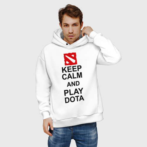 Мужское худи Oversize хлопок Keep calm and play Dota, цвет белый - фото 3