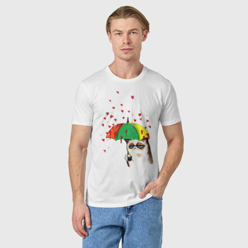 Мужская футболка хлопок Угрюмый кот с сердечками - фото 3