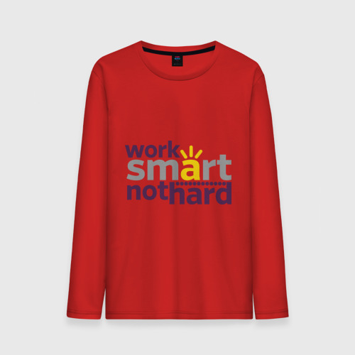 Мужской лонгслив хлопок Work smart, not hard, цвет красный