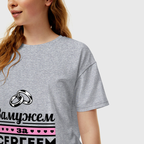 Женская футболка хлопок Oversize Замужем за Сергеем, цвет меланж - фото 3