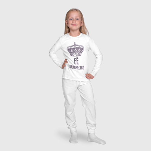 Детская пижама с лонгсливом хлопок Её величество, цвет белый - фото 7