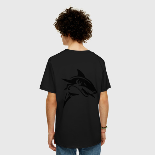 Мужская футболка хлопок Oversize Татуировка акулы, цвет черный - фото 4