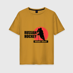 Женская футболка хлопок Oversize Russian hockey Русский хоккей