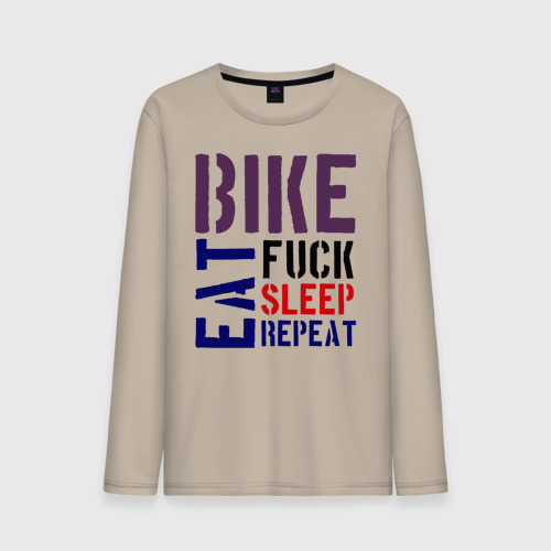 Мужской лонгслив хлопок Bike eat sleep repeat, цвет миндальный