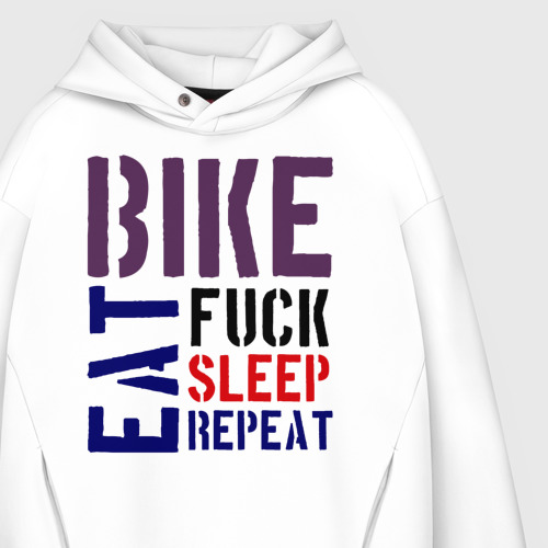 Мужское худи Oversize хлопок Bike eat sleep repeat, цвет белый - фото 4