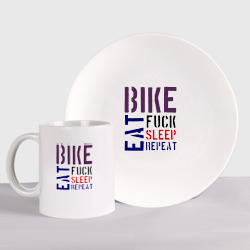 Набор: тарелка + кружка Bike eat sleep repeat