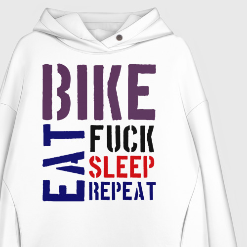 Женское худи Oversize хлопок Bike eat sleep repeat, цвет белый - фото 3