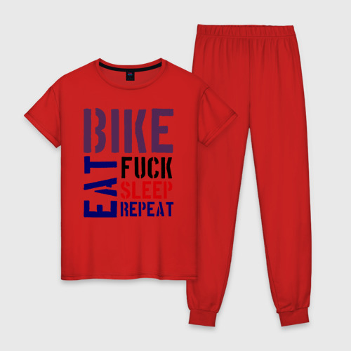 Женская пижама хлопок Bike eat sleep repeat, цвет красный