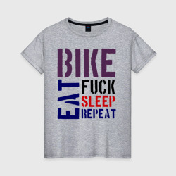 Женская футболка хлопок Bike eat sleep repeat
