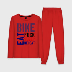 Женская пижама с лонгсливом хлопок Bike eat sleep repeat