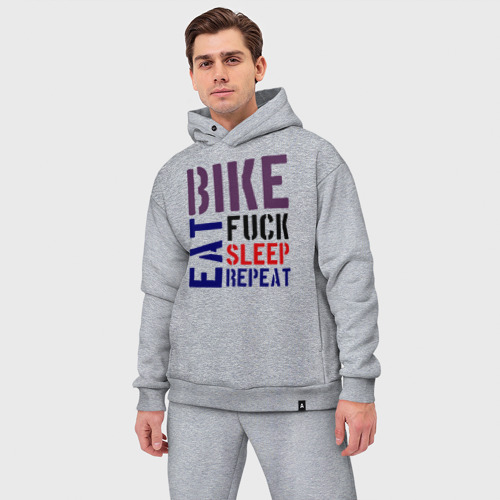 Мужской костюм oversize хлопок Bike eat sleep repeat, цвет меланж - фото 3