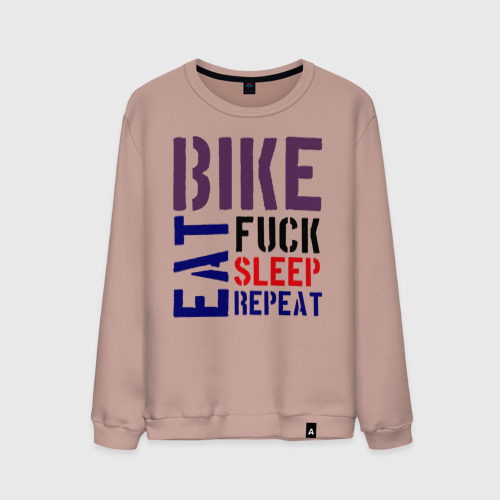 Мужской свитшот хлопок Bike eat sleep repeat, цвет пыльно-розовый