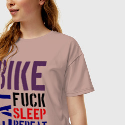 Женская футболка хлопок Oversize Bike eat sleep repeat - фото 2