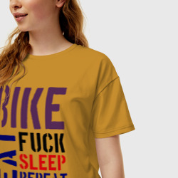 Женская футболка хлопок Oversize Bike eat sleep repeat - фото 2