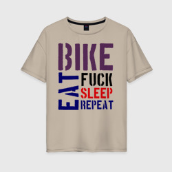 Женская футболка хлопок Oversize Bike eat sleep repeat