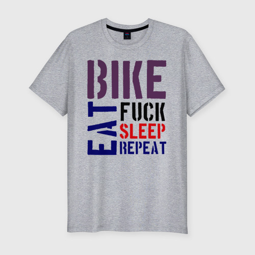 Мужская футболка хлопок Slim Bike eat sleep repeat, цвет меланж