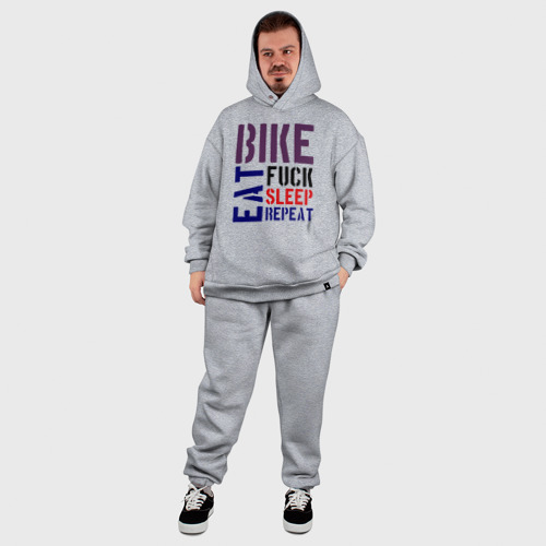 Мужской костюм oversize хлопок Bike eat sleep repeat, цвет меланж - фото 8