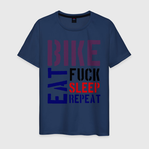 Мужская футболка хлопок Bike eat sleep repeat, цвет темно-синий