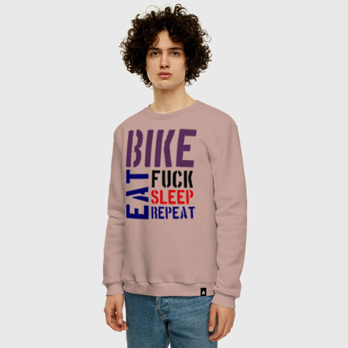 Мужской свитшот хлопок Bike eat sleep repeat, цвет пыльно-розовый - фото 3