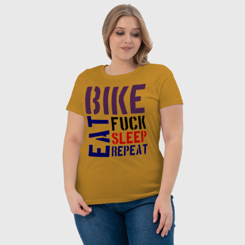 Женская футболка хлопок Bike eat sleep repeat, цвет горчичный - фото 6