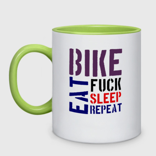 Кружка двухцветная Bike eat sleep repeat, цвет белый + светло-зеленый