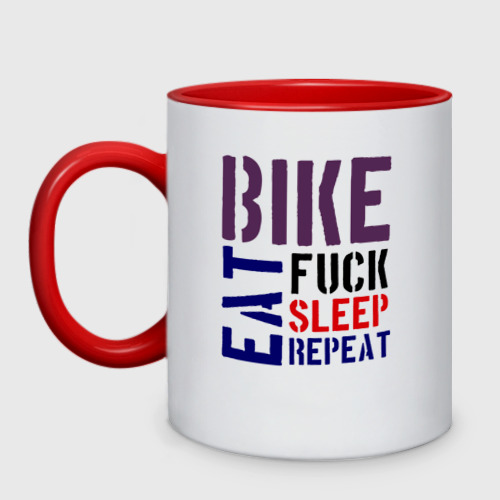 Кружка двухцветная Bike eat sleep repeat, цвет белый + красный