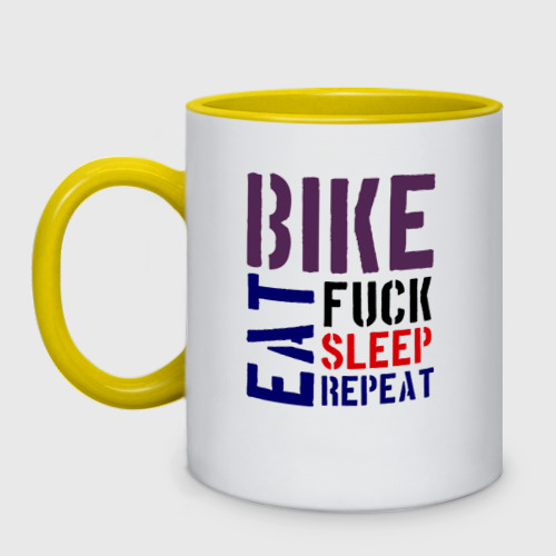 Кружка двухцветная Bike eat sleep repeat, цвет белый + желтый