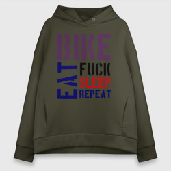 Женское худи Oversize хлопок Bike eat sleep repeat