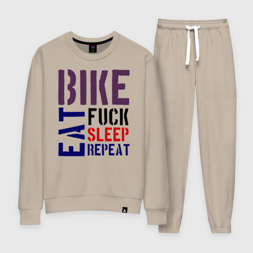 Женский костюм хлопок Bike eat sleep repeat, цвет миндальный