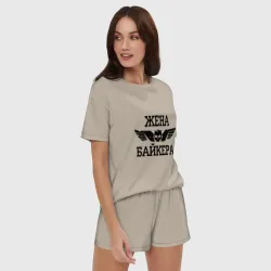 Женская пижама с шортиками хлопок Жена байкера - фото 2