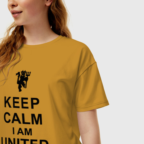 Женская футболка хлопок Oversize Keep calm I am United fan, цвет горчичный - фото 3