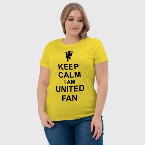 Женская футболка хлопок Keep calm I am United fan, цвет желтый - фото 6