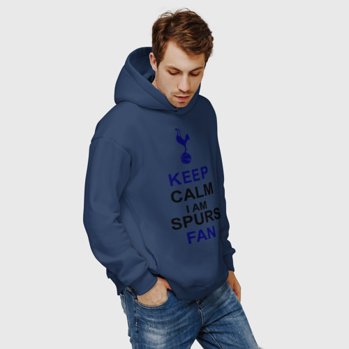 Мужское худи Oversize хлопок Keep Calm, I am Spurs fan, цвет темно-синий - фото 7