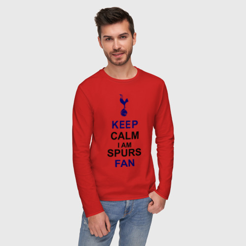 Мужской лонгслив хлопок Keep Calm, I am Spurs fan, цвет красный - фото 3