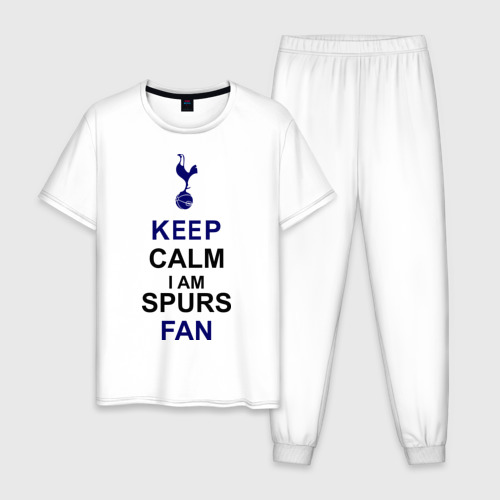 Мужская пижама хлопок Keep Calm, I am Spurs fan, цвет белый