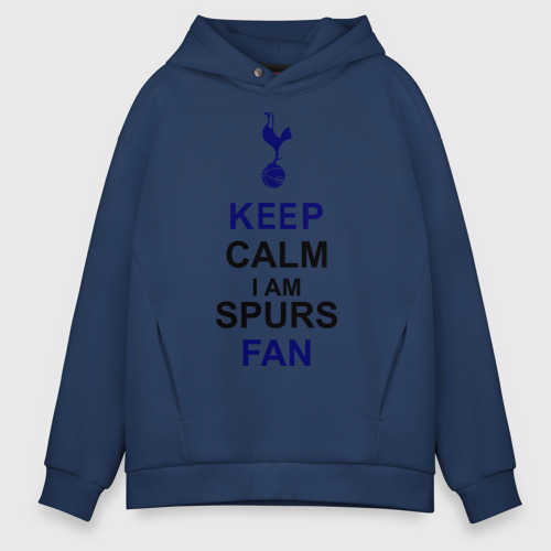 Мужское худи Oversize хлопок Keep Calm, I am Spurs fan, цвет темно-синий