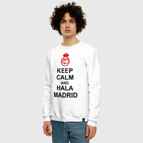 Мужской свитшот хлопок Keep calm and Hala Madrid, цвет белый - фото 3