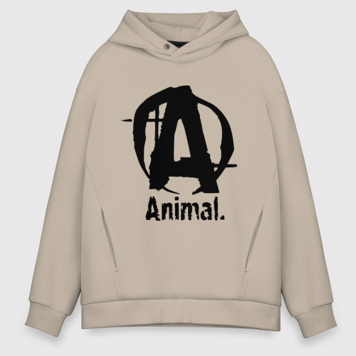 Мужское худи Oversize хлопок Спортивное питание Animal 2, цвет миндальный