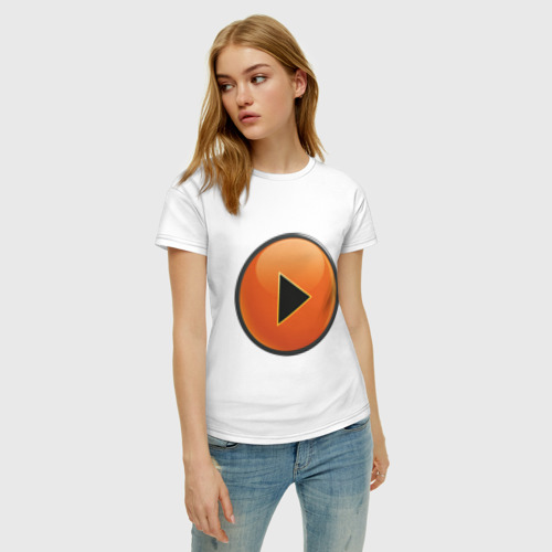 Женская футболка хлопок Кнопка Play, цвет белый - фото 3