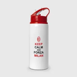Бутылка для воды с трубочкой Keep calm and Forza Milan