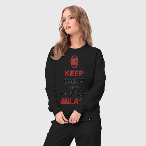 Женский костюм хлопок Keep calm and Forza Milan, цвет черный - фото 5