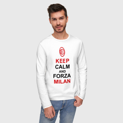 Мужской лонгслив хлопок Keep calm and Forza Milan, цвет белый - фото 3
