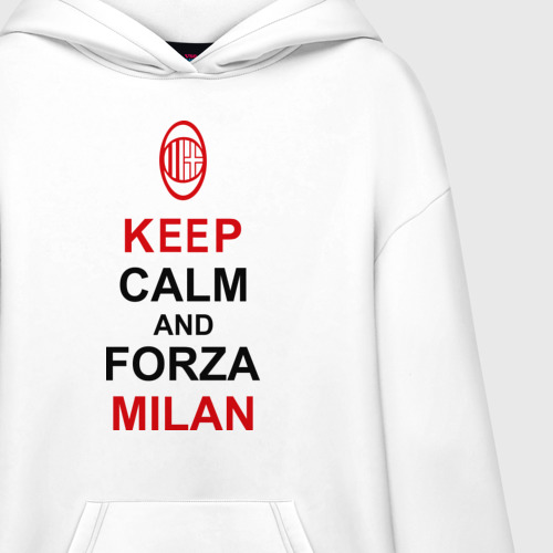 Худи SuperOversize хлопок Keep calm and Forza Milan, цвет белый - фото 3