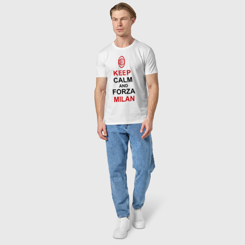 Мужская футболка хлопок Keep calm and Forza Milan, цвет белый - фото 5