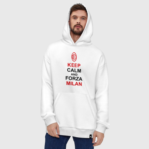 Худи SuperOversize хлопок Keep calm and Forza Milan, цвет белый - фото 5