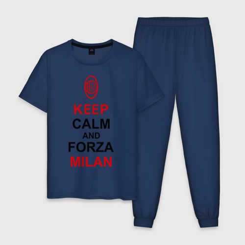 Мужская пижама хлопок Keep calm and Forza Milan, цвет темно-синий