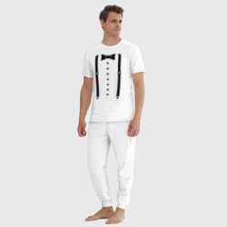 Пижама с принтом Gentleman для мужчины, вид на модели спереди №3. Цвет основы: белый