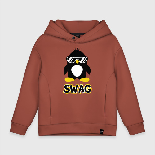 Детское худи Oversize хлопок Swag Penguin, цвет кирпичный